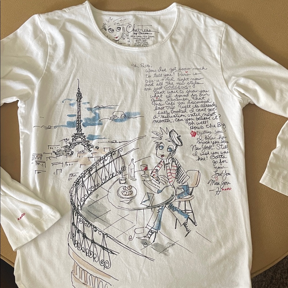 Chico’s White Long Sleeve Graphic Tee size 1